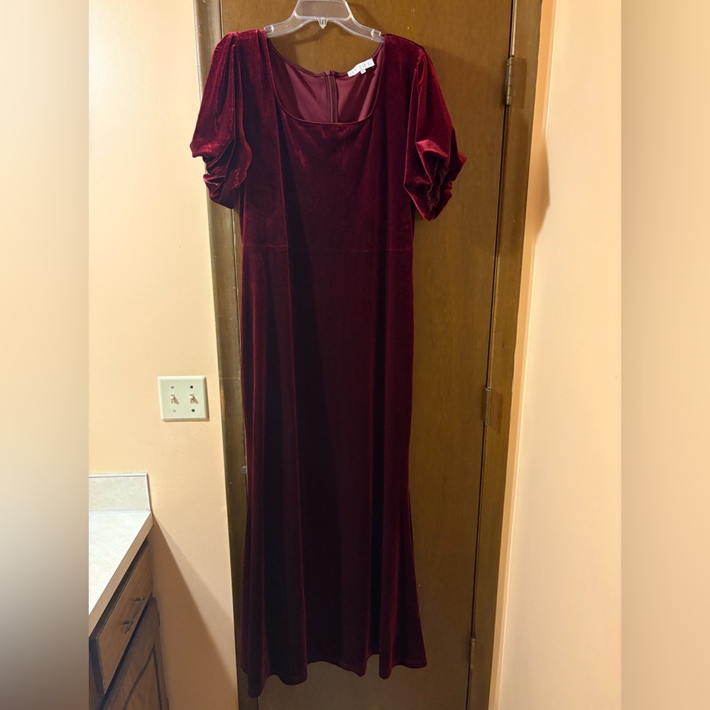 Ivy City Co. Cleo Velvet Midi Dress in Wine